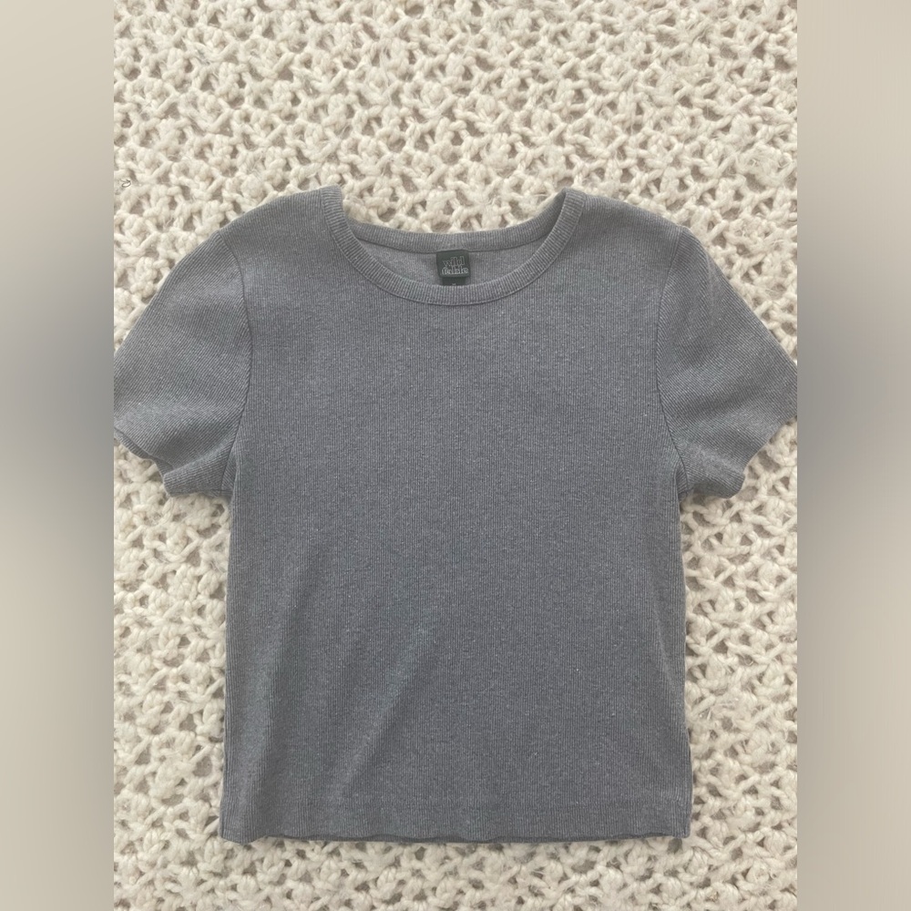 Wild fable heather grey crop top waffle texture